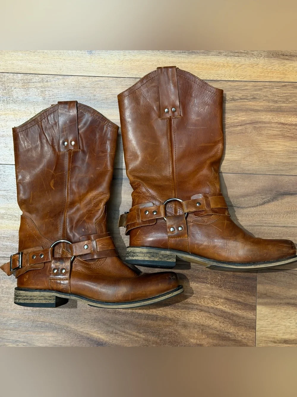 Women’s Brown Leather Harness Boots size 8